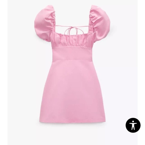 NWT‎ Zara 100% Cotton Pink Milkmaid Mini Dress Blogger Fave Romantic Coquette M - Picture 5 of 15